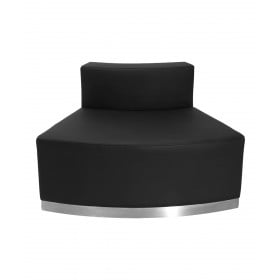 Black Leather Convex Chair With Brushed Stainless Steel Base