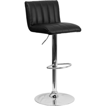 Contemporary Black Vinyl Stool w/ Lines