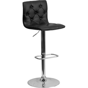 Contemporary Tufted Vinyl Adjustable Stool with Chrome Base