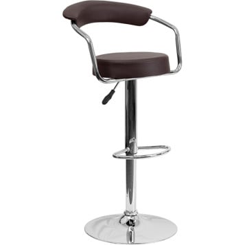 Contemporary Adjustable Height Stool with Arms & Chrome Base