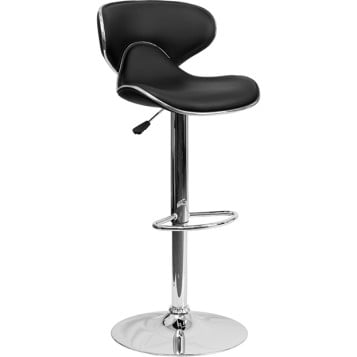 Contemporary Cozy Mid-Back Adjustable Stool with Chrome Base