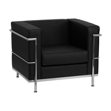 Contemporary Black Leather Chair with Metal Encasing Frame