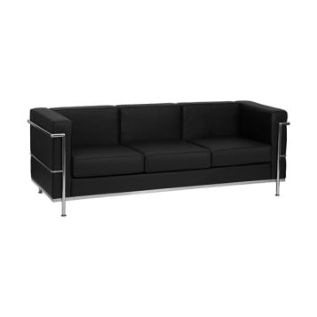 Contemporary Black Leather Sofa with Metal Encasing Frame