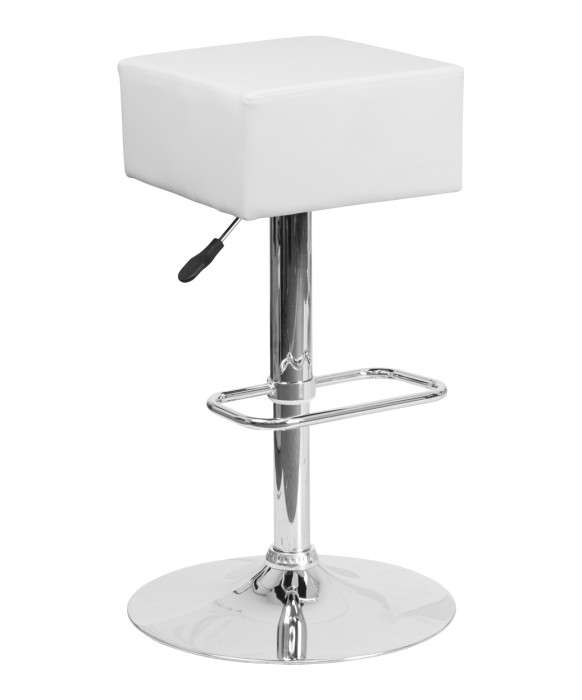 Contemporary Cube Vinyl Adjustable Height Barstool With Chrome Base