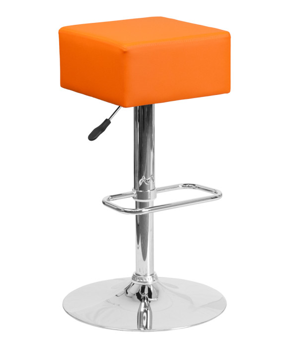 Contemporary Cube Vinyl Adjustable Height Barstool With Chrome Base