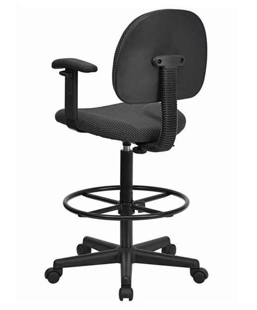 Black Patterned Fabric Ergonomic Stool with Arms