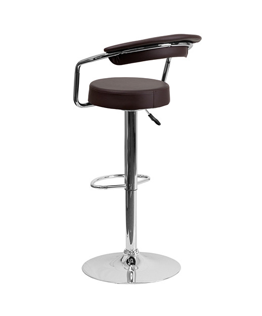 Contemporary Adjustable Height Stool with Arms & Chrome Base