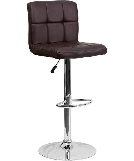 Contemporary Quilted Vinyl Adjustable Stool with Chrome Base