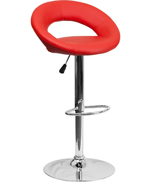 Contemporary Rounded Back Adjustable Stool with Chrome Base