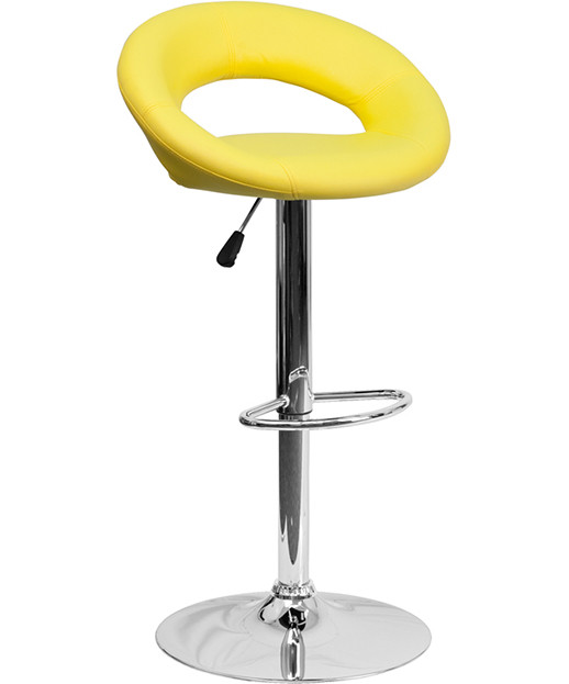 Contemporary Rounded Back Adjustable Stool with Chrome Base