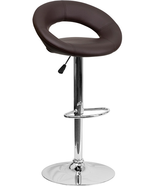 Contemporary Rounded Back Adjustable Stool with Chrome Base