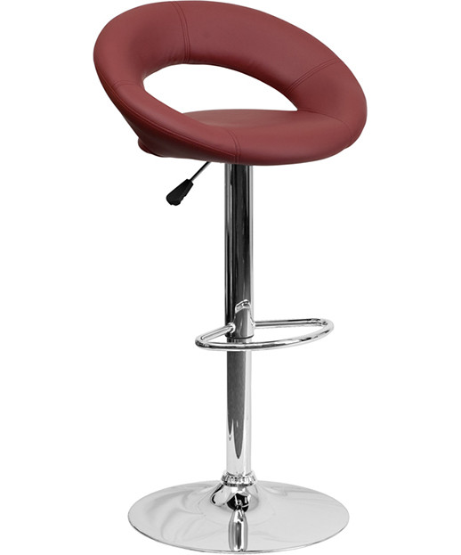 Contemporary Rounded Back Adjustable Stool with Chrome Base