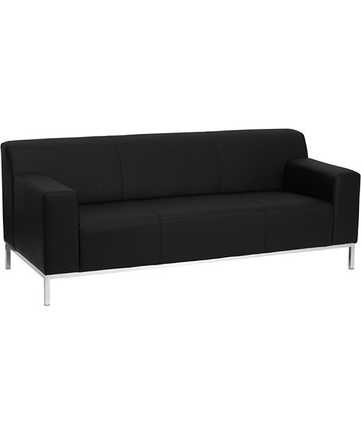 Contemporary Black Leather Sofa with Stainless Steel Frame