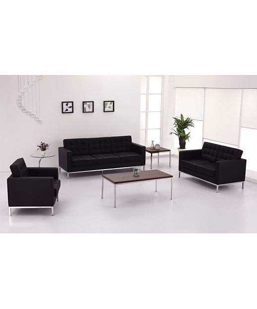 Lacey Black Leather Love Seat with Stainless Steel Frame