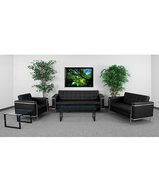 Contemporary Leather Love Seat with Encasing Frame