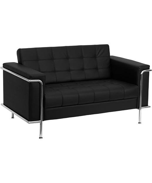 Contemporary Leather Love Seat with Encasing Frame