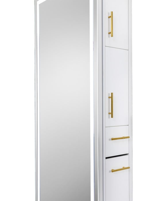 Pibbs 9110 Lumina Gold Handle LED Salon Mirror & Storage Server