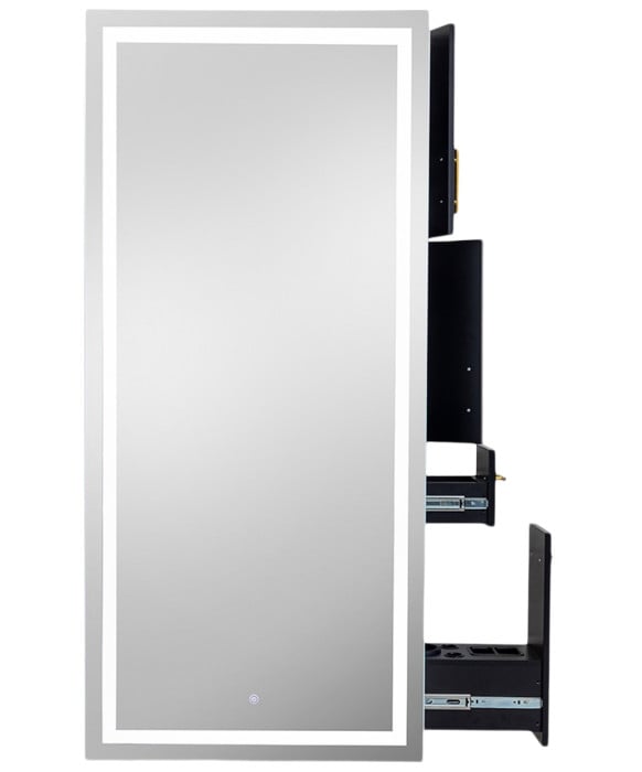 Pibbs 9110 Lumina Gold Handle LED Salon Mirror & Storage Server