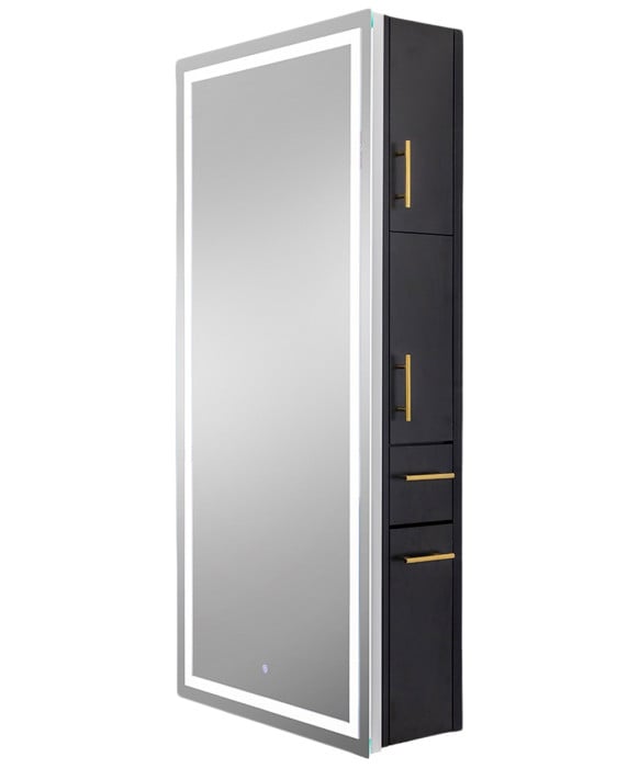 Pibbs 9110 Lumina Gold Handle LED Salon Mirror & Storage Server