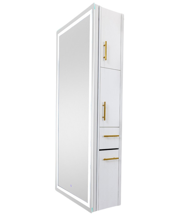 Pibbs 9110 Lumina Gold Handle LED Salon Mirror & Storage Server