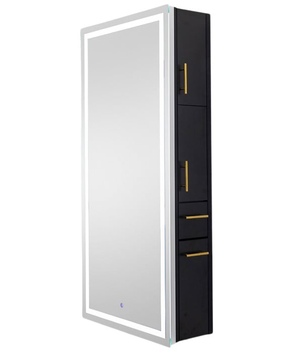 Pibbs 9110 Lumina Gold Handle LED Salon Mirror & Storage Server