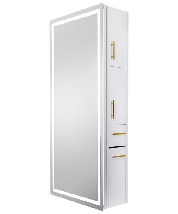 Pibbs 9110 Lumina Gold Handle LED Salon Mirror & Storage Server