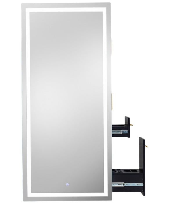 Pibbs 9110 Lumina Gold Handle LED Salon Mirror & Storage Server