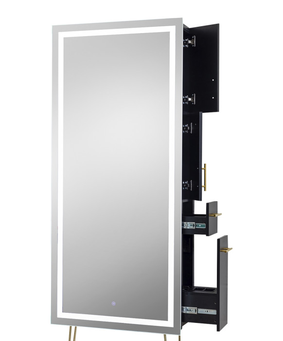 Pibbs 9110 Lumina LED Salon Mirror & Storage Server w/ Legs