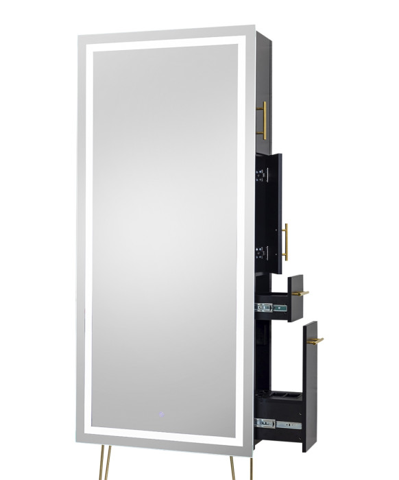 Pibbs 9110 Lumina LED Salon Mirror & Storage Server w/ Legs