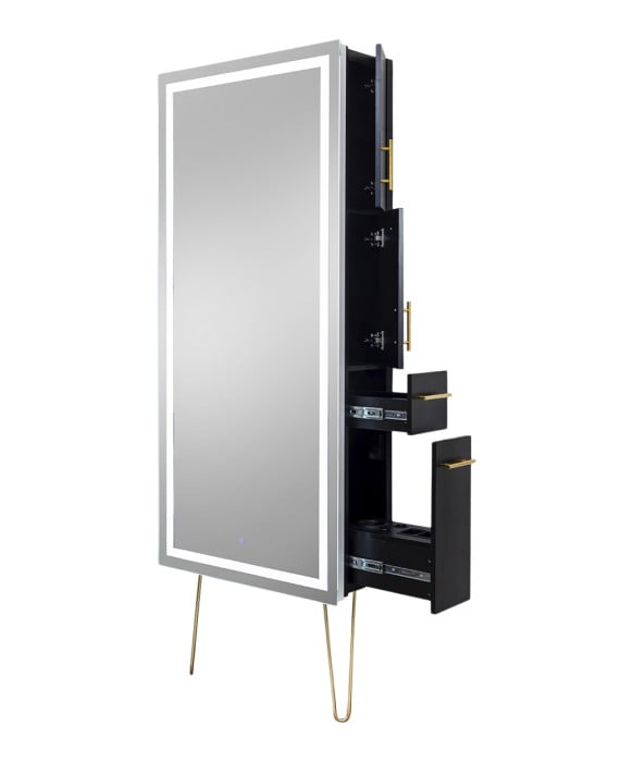 Pibbs 9110 Lumina LED Salon Mirror & Storage Server w/ Legs