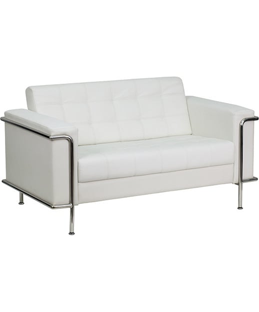 Contemporary Leather Love Seat with Encasing Frame