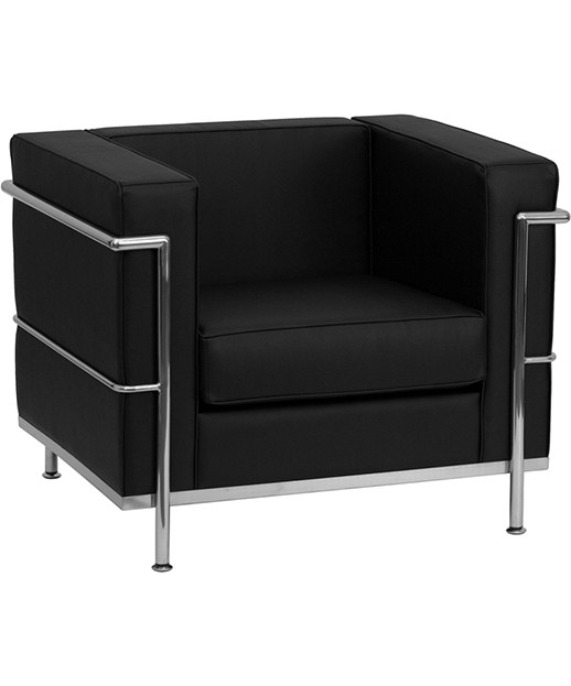 Contemporary Black Leather Chair with Metal Encasing Frame