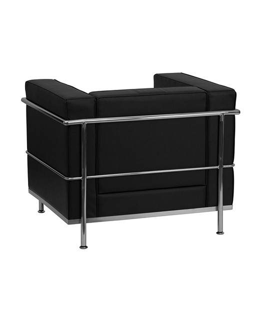 Contemporary Black Leather Chair with Metal Encasing Frame