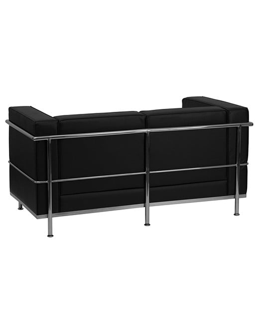 Contemporary Black Leather Love Seat with Metal Encasing Frame