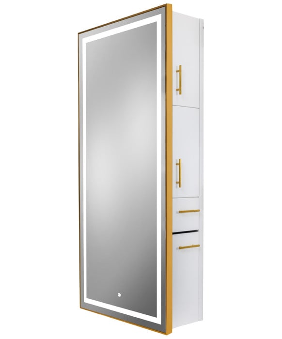 Pibbs 9220 Lumina Gold Frame LED Salon Mirror & Storage Server