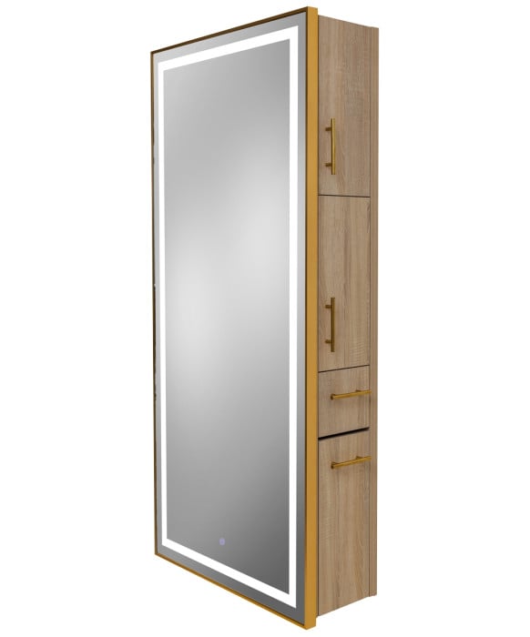 Pibbs 9220 Lumina Gold Frame LED Salon Mirror & Storage Server