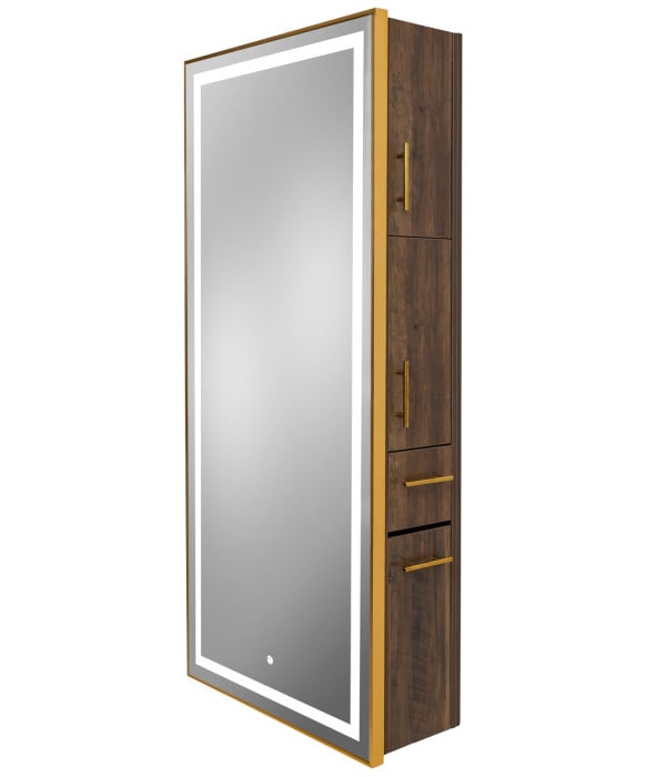 Pibbs 9220 Lumina Gold Frame LED Salon Mirror & Storage Server