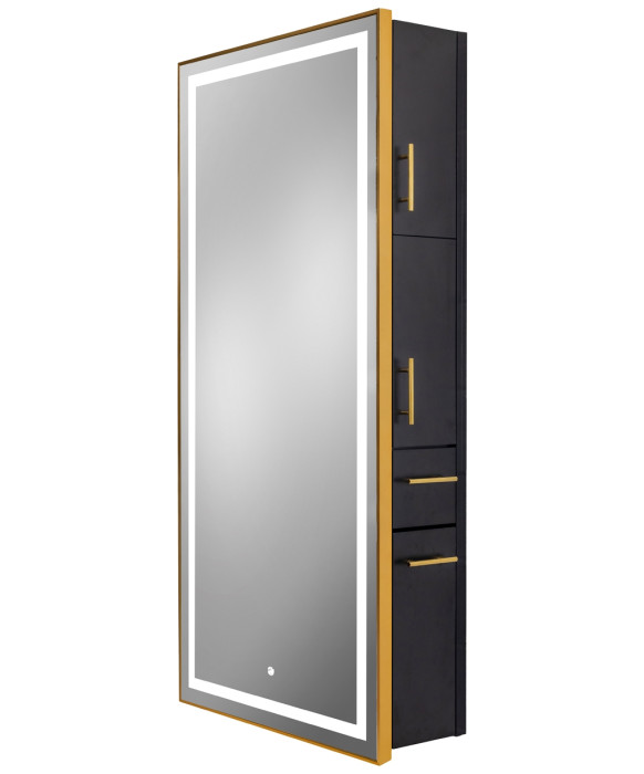 Pibbs 9220 Lumina Gold Frame LED Salon Mirror & Storage Server