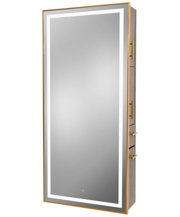 Pibbs 9220 Lumina Gold Frame LED Salon Mirror & Storage Server