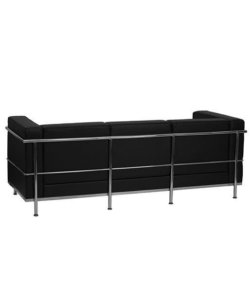 Contemporary Black Leather Sofa with Metal Encasing Frame