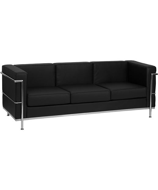 Contemporary Black Leather Sofa with Metal Encasing Frame