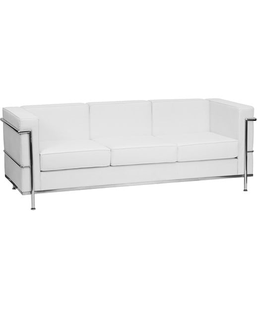 Contemporary Black Leather Sofa with Metal Encasing Frame