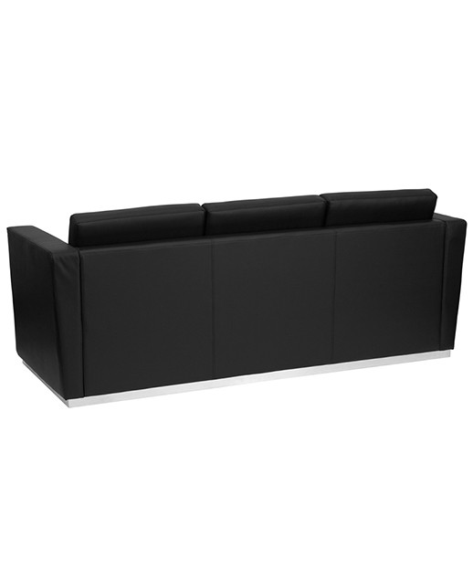 Contemporary Black Leather Sofa with Stainless Steel Base