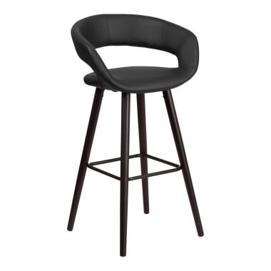 Brynn Contemporary Vinyl Stool w/ Cappuccino Wood Frame image