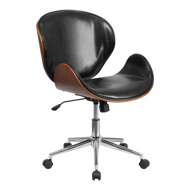 Mid-Back Walnut Wood Swivel Chair image