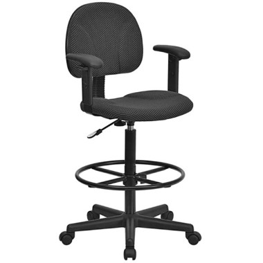 Black Patterned Fabric Ergonomic Stool with Arms image