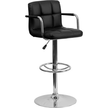 Contemporary Quilted Adjustable Height Stool with Chrome Base image