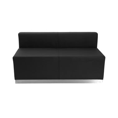 Black Leather Loveseat with Brushed Stainless Steel Base image