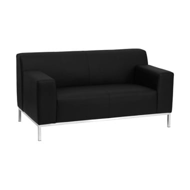 Contemporary Black Leather Love Seat with Stainless Steel Frame image