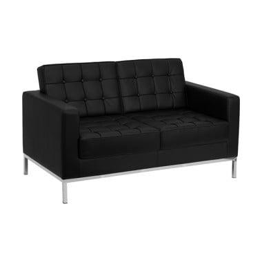 Lacey Black Leather Love Seat with Stainless Steel Frame image